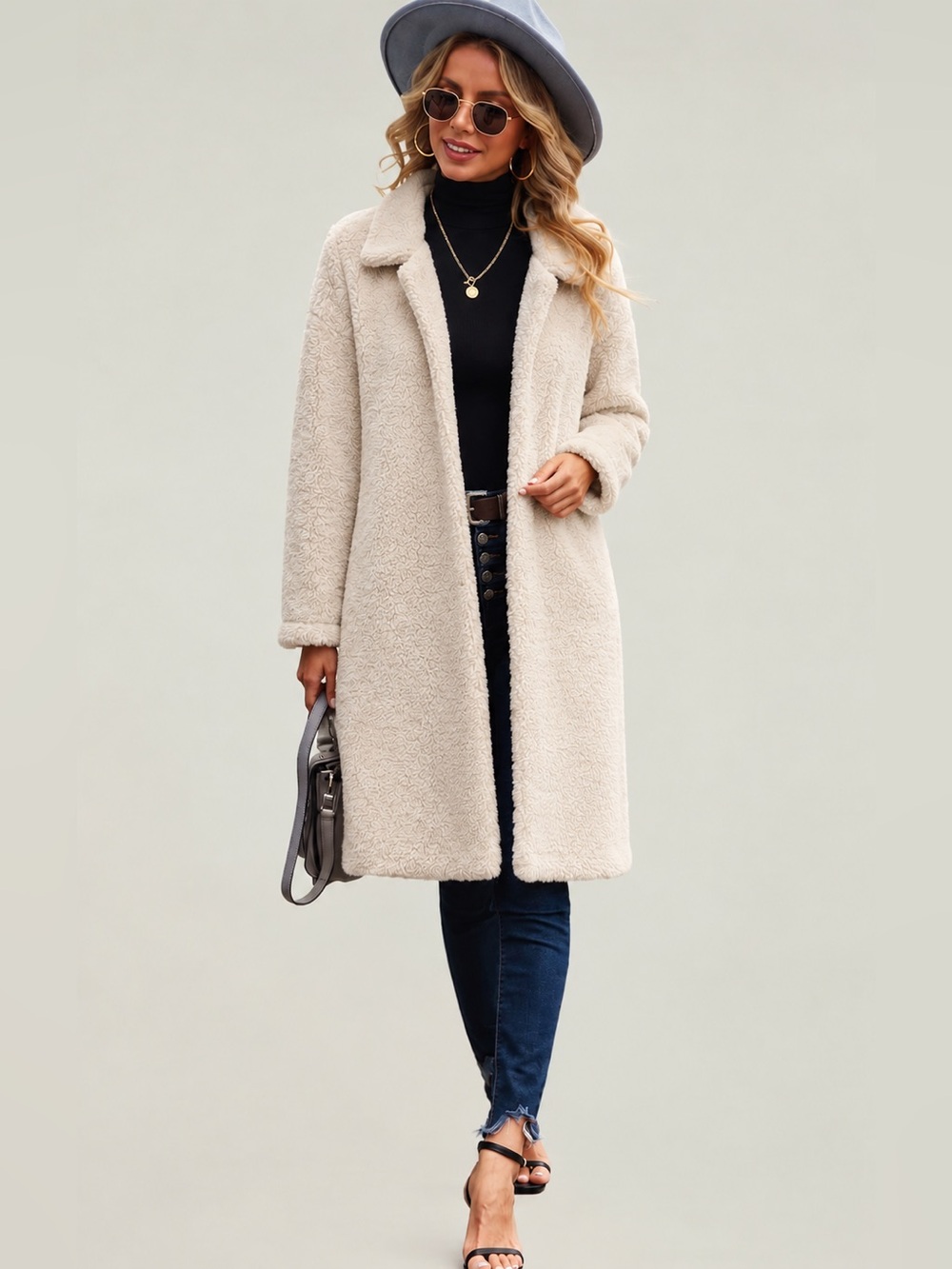 Plush Cream Teddy Coat for Women - Soft Faux Shearling Jacket
